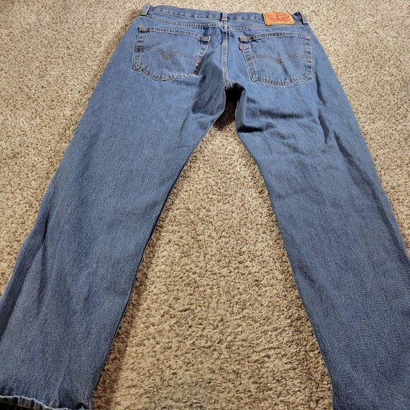 Levis 505 Jeans Mens 36x29 Tag 36x30 Regular Straight Denim Dark Wash - Picture 5 of 7